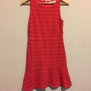 Loft Bright Coral Shift Dress with Flounce Hem